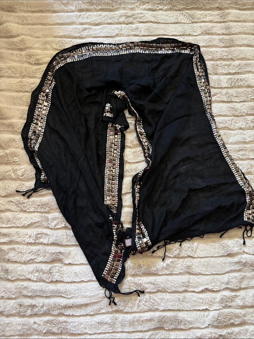 Raj Black Scarf with Metallic Trim